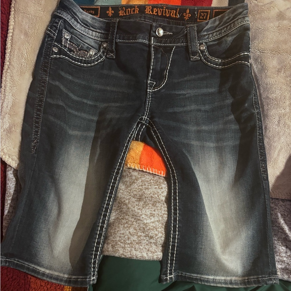 Bedazzled Rock Revival blue denim Bermuda shorts